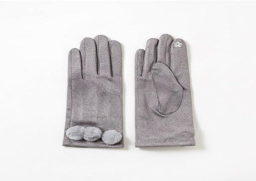 Silver Three Mini Pom Pom Detail Glove (one size)