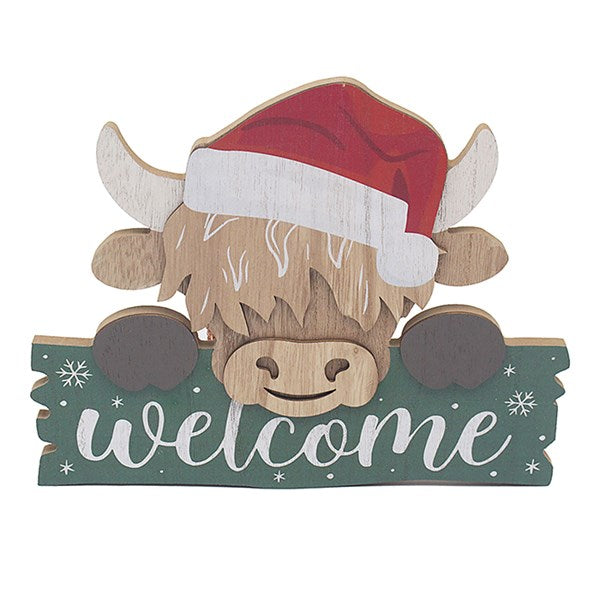 Christmas Highland Cow Welcome Plaque