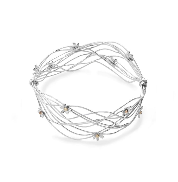 Scribbles Bangle - Silver & 9ct Yellow Gold