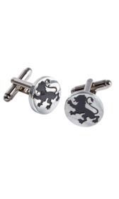 Black Lion Rampant on Chrome Round Cufflinks