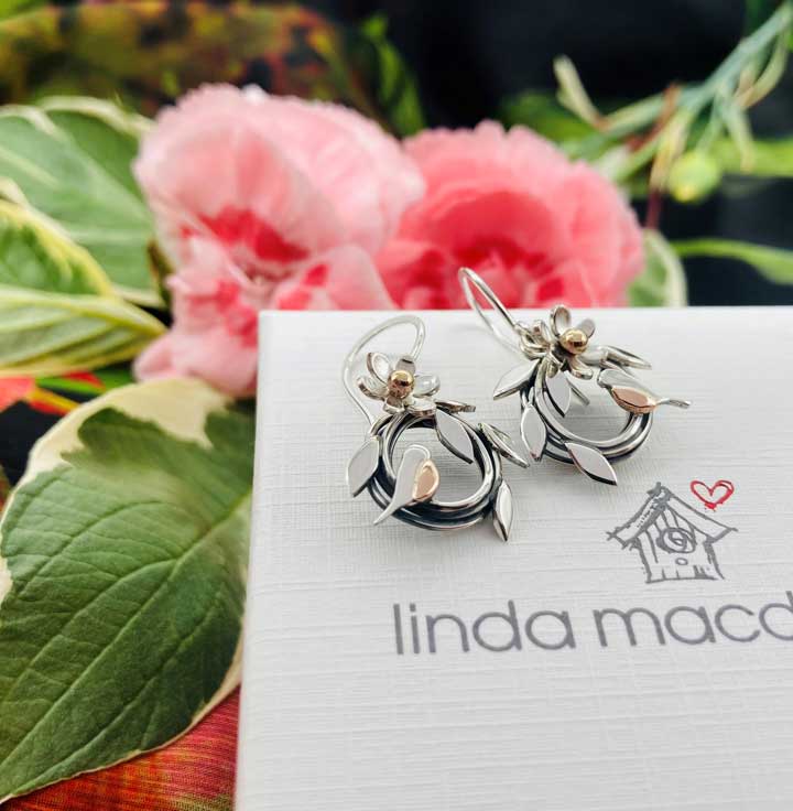 Ruben the Robin Drop Earrings - Silver & 9ct Gold