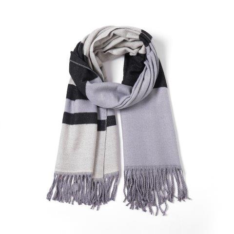 Silver Cashmere Blend Reversible Oversized Stripe Scarf