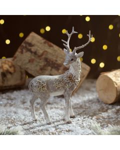 Frosted Forest Resin Deer Ornament with Embossed Snowflakes