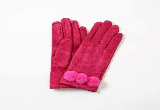 Fuchsia Three Mini Pom Pom Detail Glove (one size)