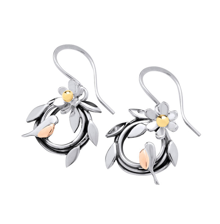 Ruben the Robin Drop Earrings - Silver & 9ct Gold