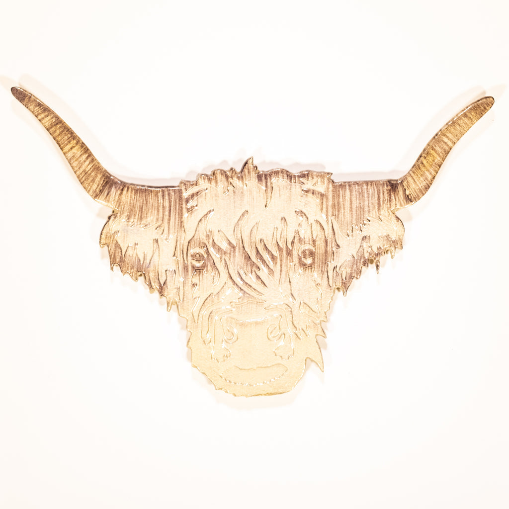 Large Brushed Silver Highland Cow Head Aluminium Decoration (50cm)