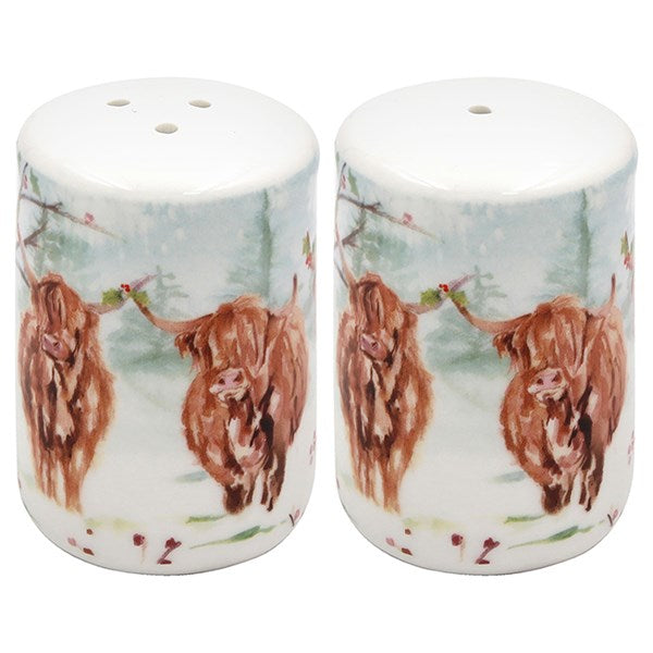 Jennifer Rose Christmas Highland Cow Salt & Pepper Set