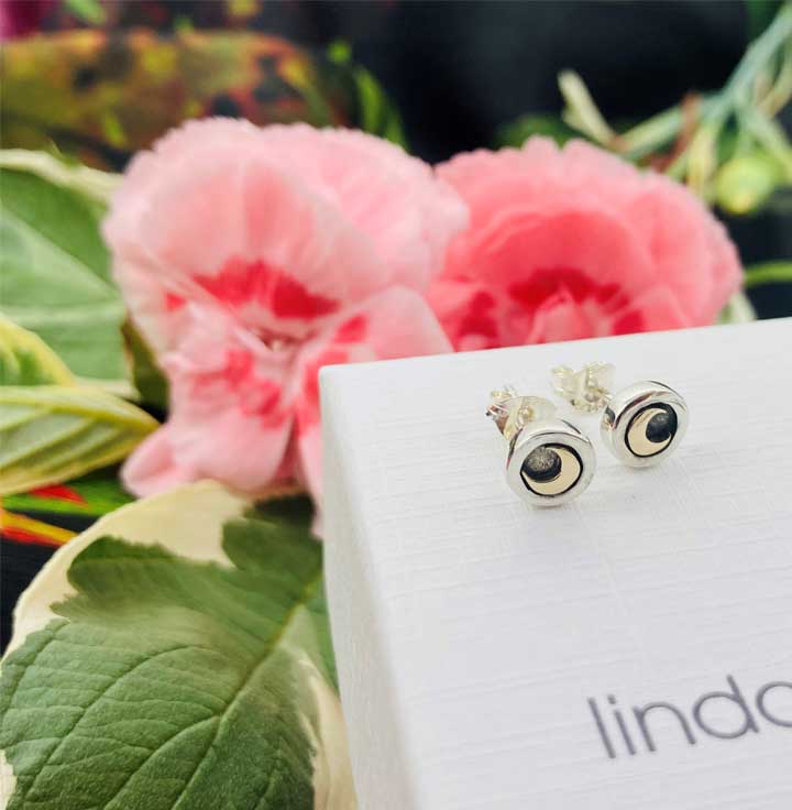 Moondance Stud Earrings - Silver & 9ct Yellow Gold