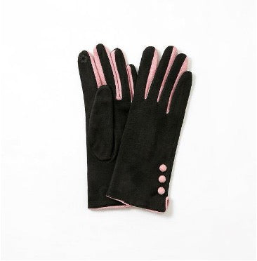 Black / Pink Three Button Detail Glove (one size)