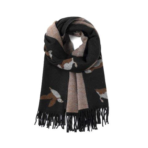 Black/Gold Cashmere Blend Reversible Puffins Scarf