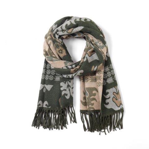 Olive Cashmere Blend Reversible Bohemian Scarf