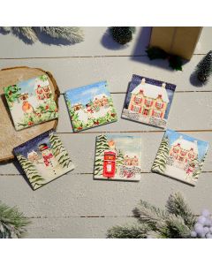 Christmas Cottage Ceramic Coaster (6 assorted designs)