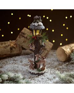 Frosted Forest Resin LED Lampost With Woodland Animals