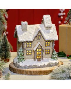 Christmas Cottage Resin Snowy House LED Ornament