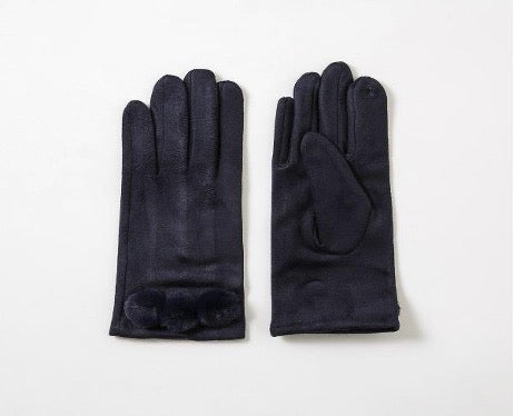 Navy Three Mini Pom Pom Detail Glove (one size)
