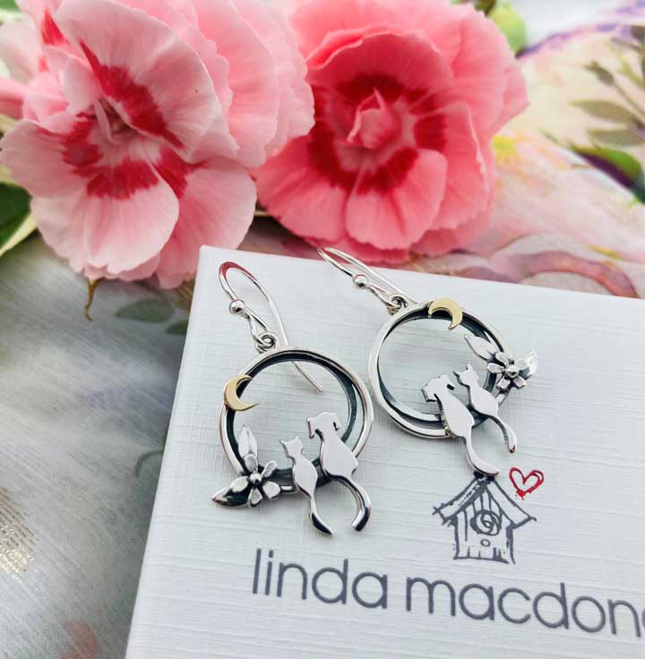 Cat & Dog Best Friends Drop Earrings - Silver & 9ct Gold