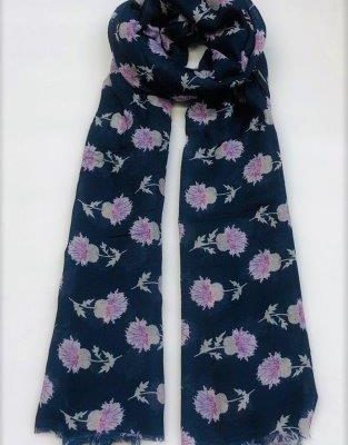 Navy Lightweight Cashmere Blend Thistle Scarf