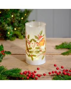 Festive Robin LED Cylinder
