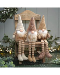 Christmas Fabric Gnome, Natural, With Long Legs Shelf Sitter