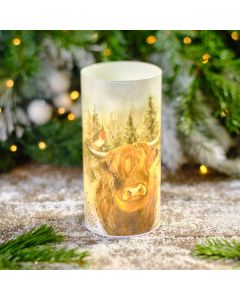 Frosted Highland Cow Cylinder LED Lit Ornament