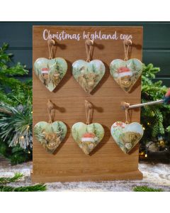 Frosted Highland Cow Metal Shaped Heart Hanging Decoration