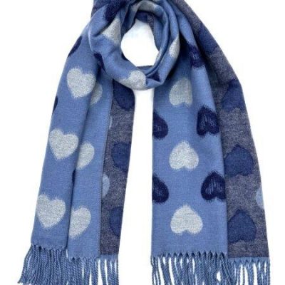 Blue Cashmere Blend Reversible Retro Heart scarf