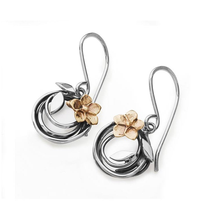 Entwined Drop Earrings Forget Me Not - Silver & 9ct Gold