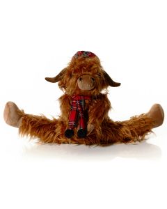 Christmas Highland Cow Plush Draught Excluder With Tartan Hat & Scarf