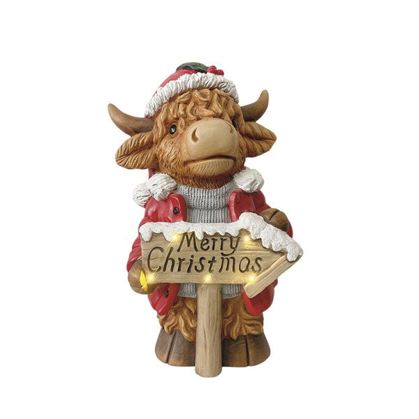 Large Standing Highland Cow Merry Christmas Sign with LED lights (52cm)