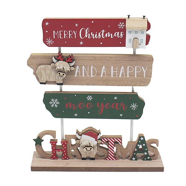 Christmas Highland Cow Triple Standing Plaque “Merry Christmas & a Happy New Year”