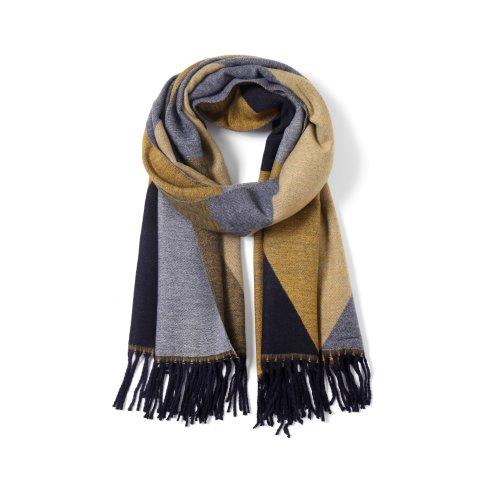 Navy / Mustard Cashmere Blend Reversible Multi Geometric Scarf