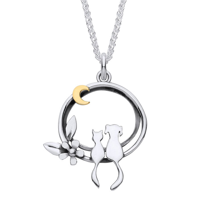 Cat & Dog Best Friends Necklace - Silver & 9ct Gold