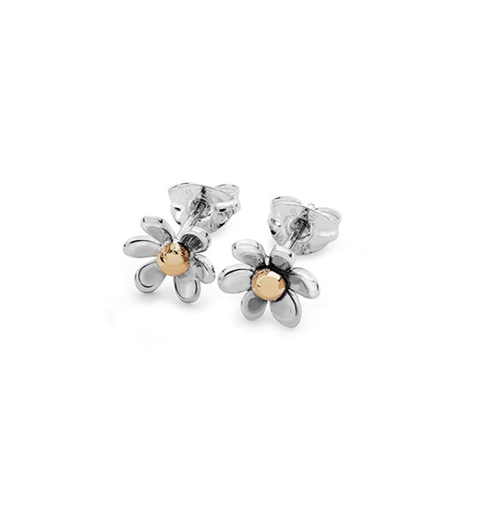Flower Secret Stud Earrings - Silver & 9ct Yellow Gold
