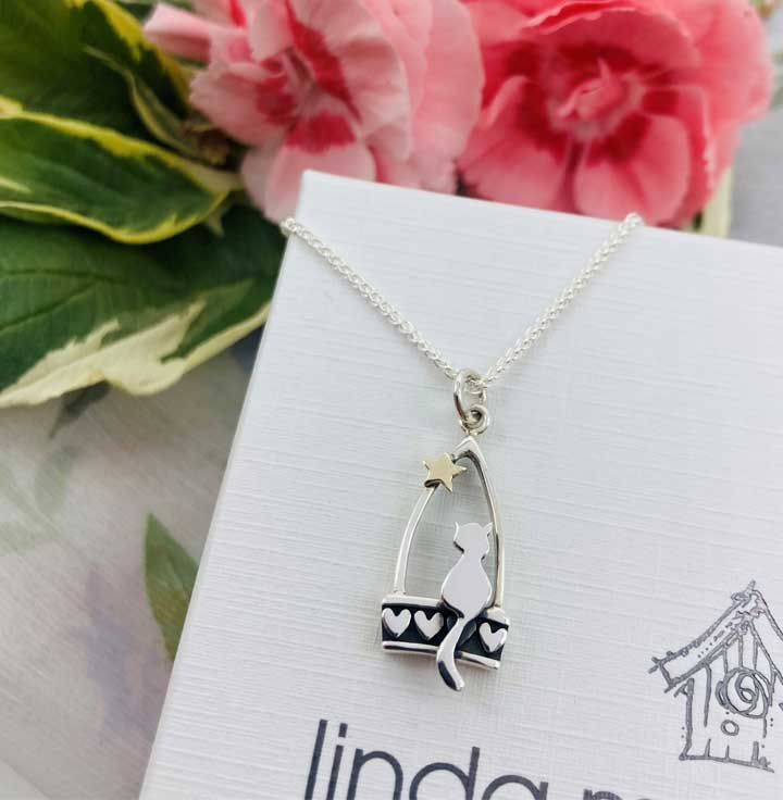 Cat In Starlight Best Friends Necklace - Silver & 9ct Gold
