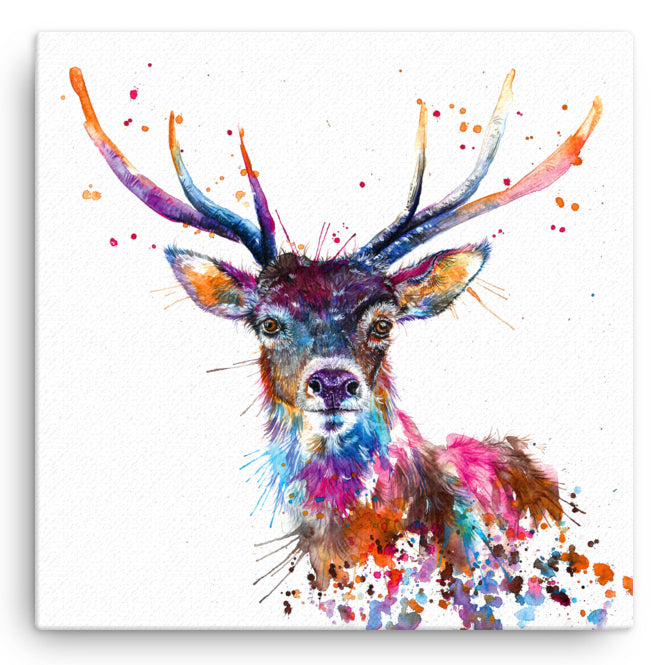 Splatter Rainbow Stag Mini Canvas (20cmx20cm)