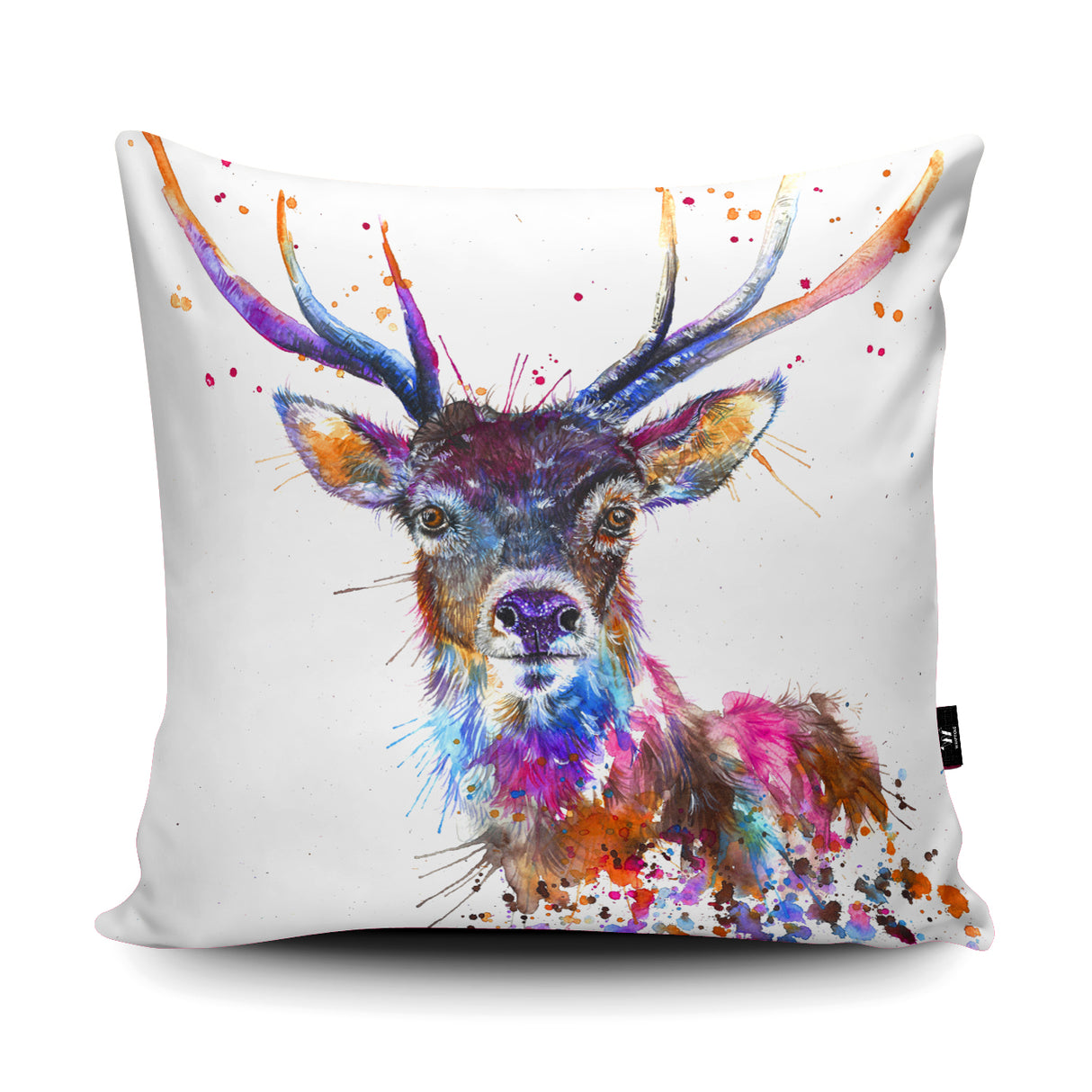 Splatter Rainbow Stag Vegan-Suede Cushion