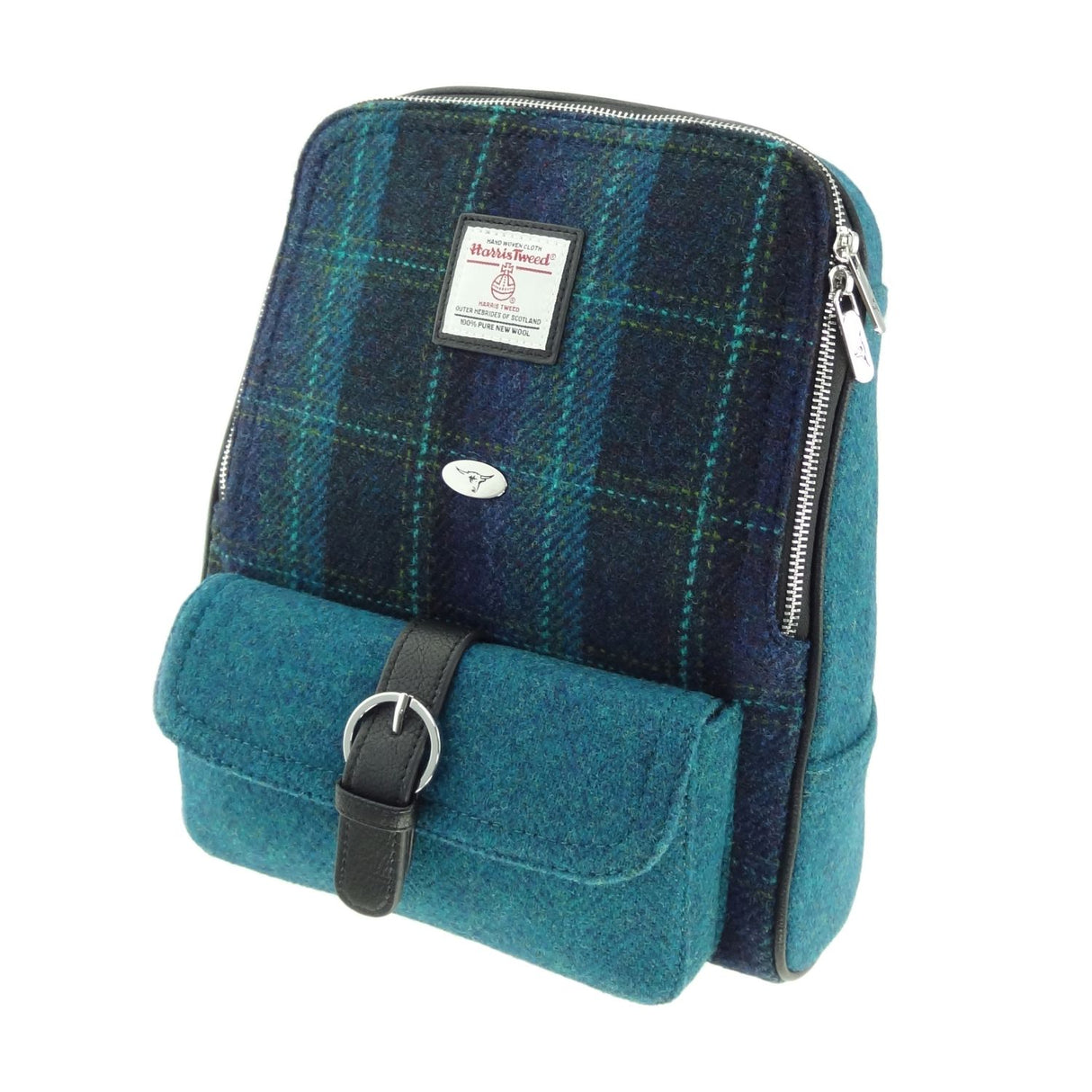 Naver Harris Tweed Backpack Blue with Turquoise Overcheck