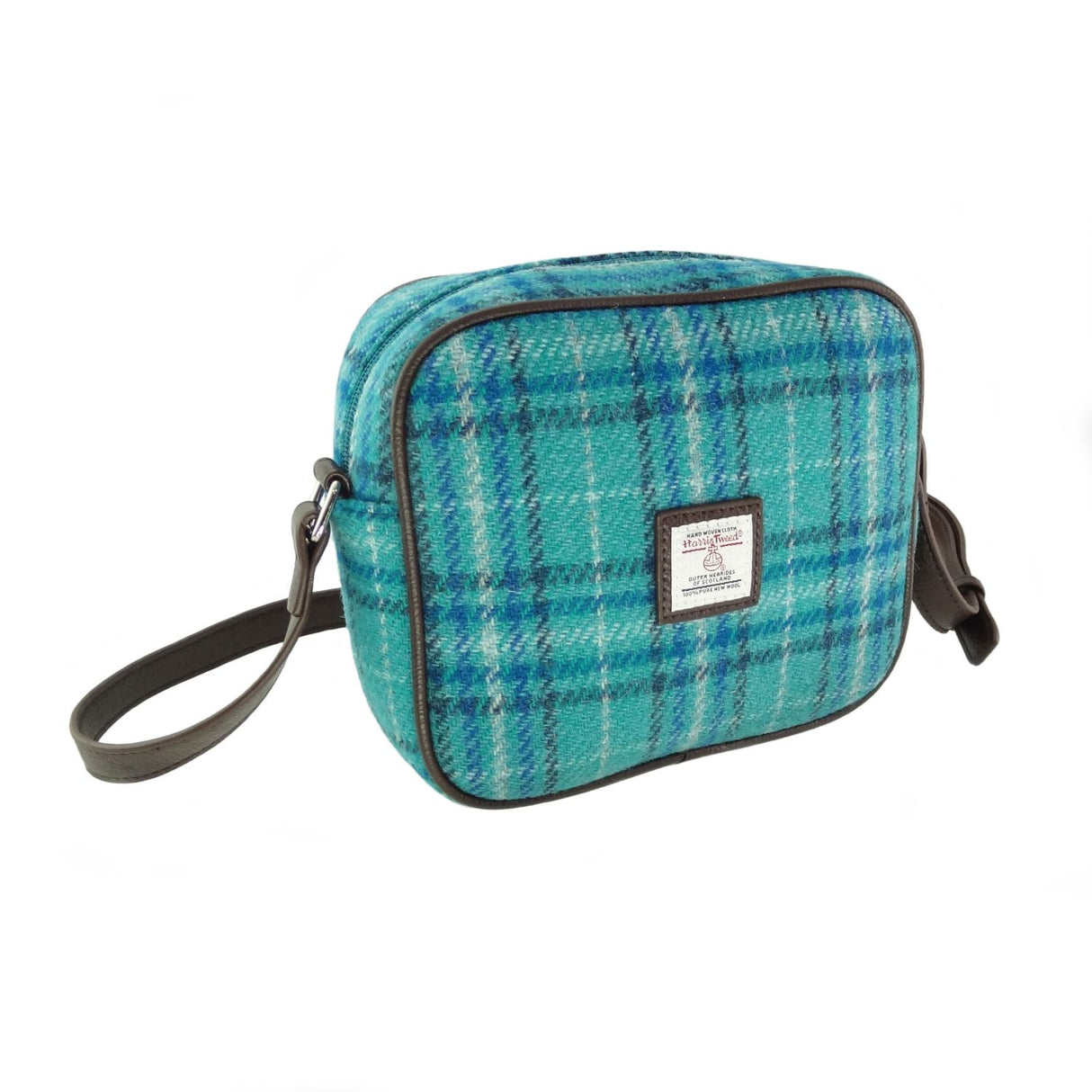 Almond Harris Tweed Small Rectangular Bag Teal & Blue Check