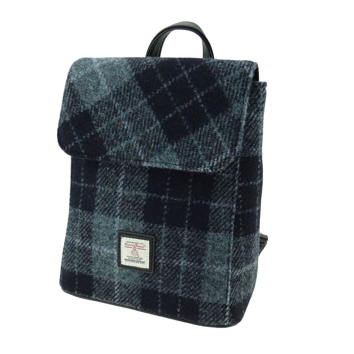 Tummel Harris Tweed Mini Backpack Grey and Black Tartan