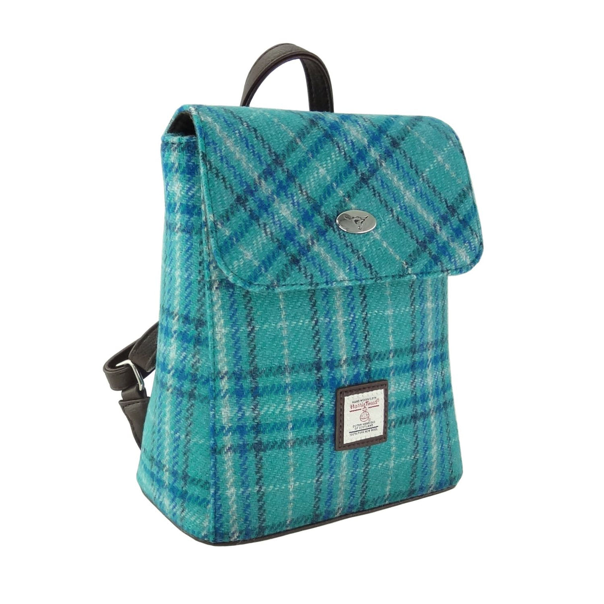 Tummel Harris Tweed Mini Backpack Teal & Blue Check