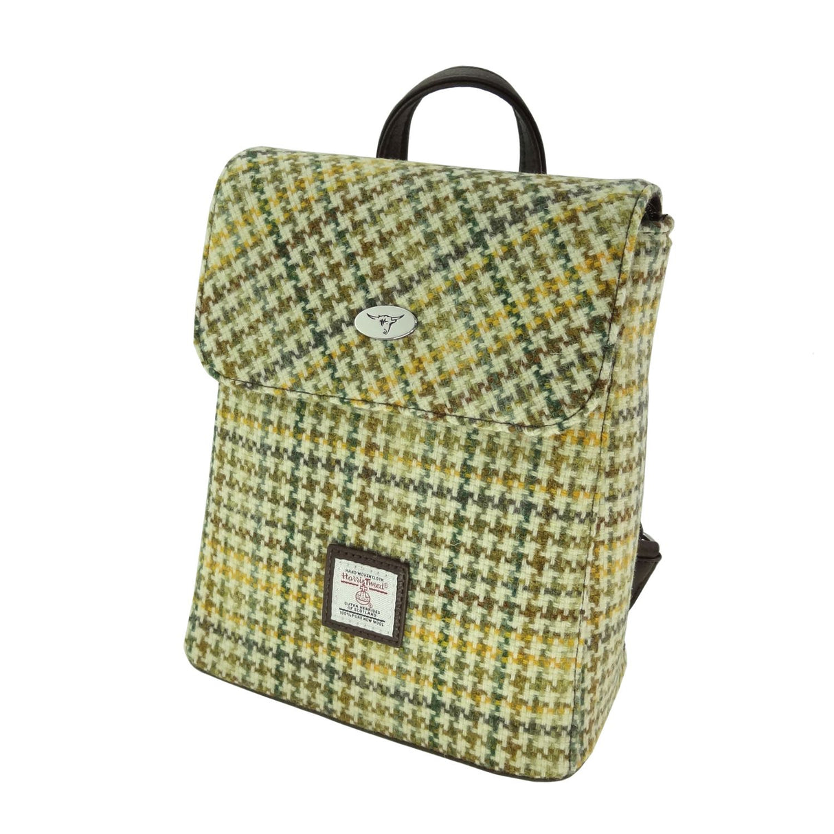 Tummel Harris Tweed Mini Backpack Yellow, Green & Brown Dogtooth