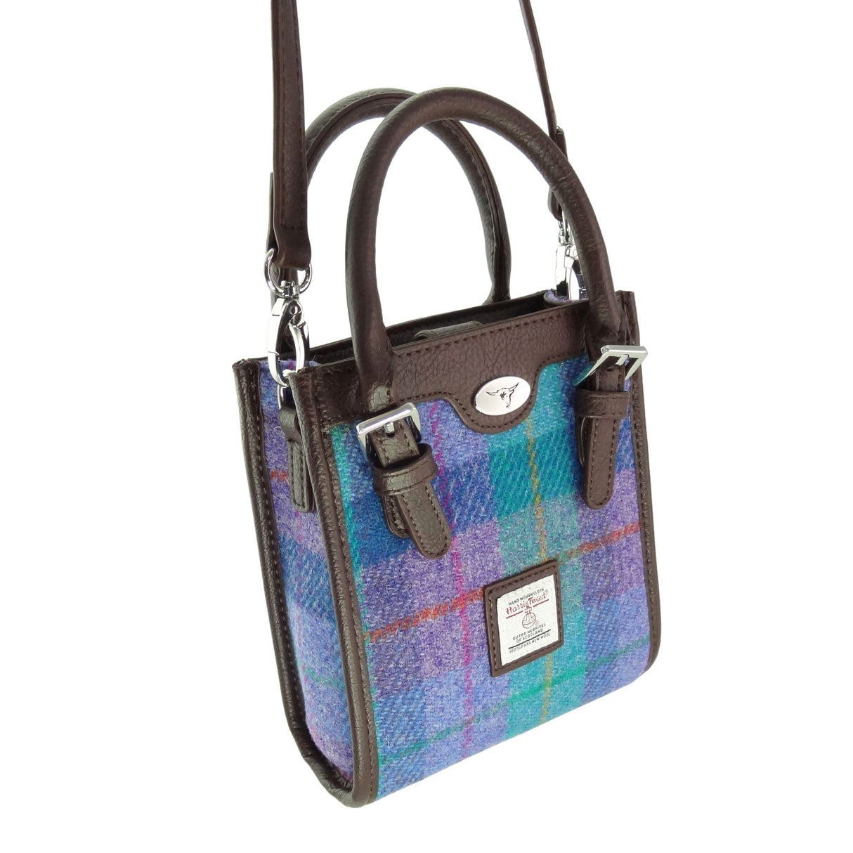 Keltie Tall Mini Tote Shoulder Bag Green and Purple Tartan