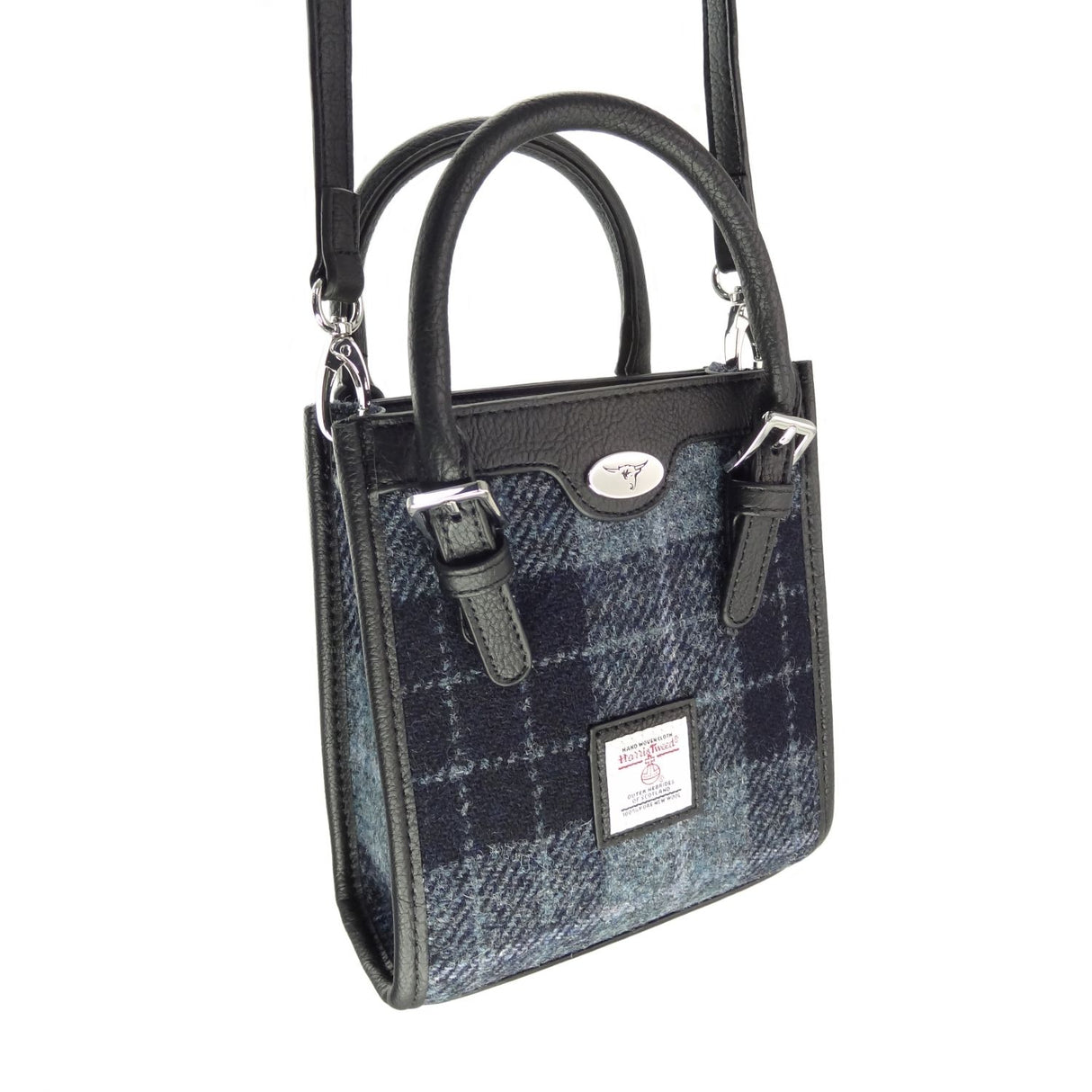 Keltie Tall Mini Tote Shoulder Bag Grey and Black Tartan