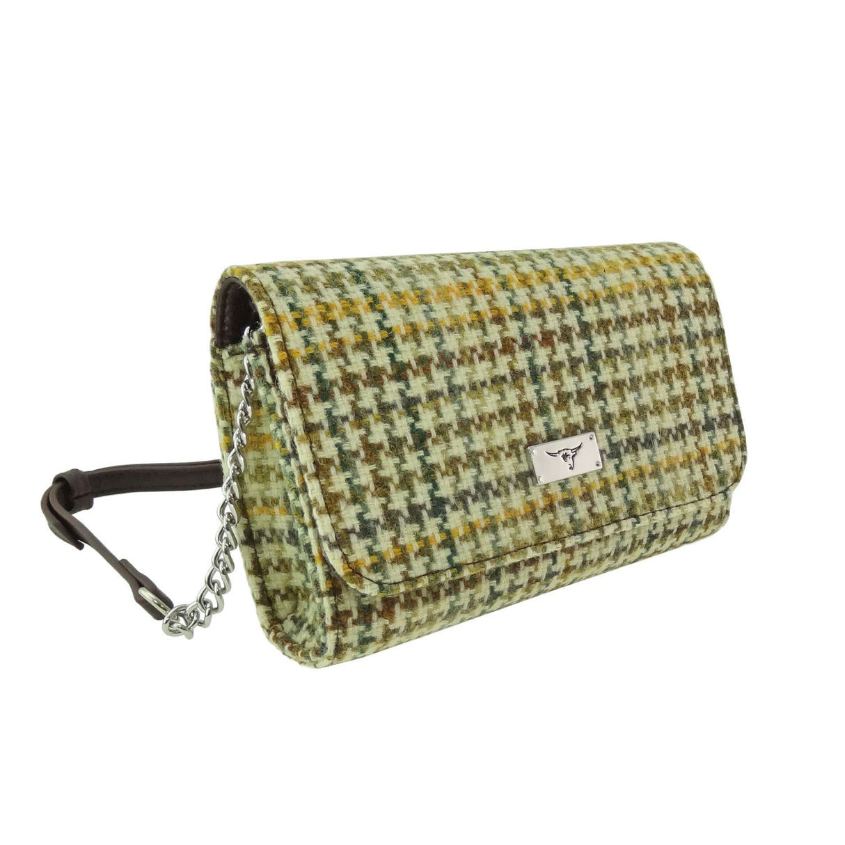 Strathy Mini Wallet cross-Body Bag Yellow, Green & Brown Dogtooth