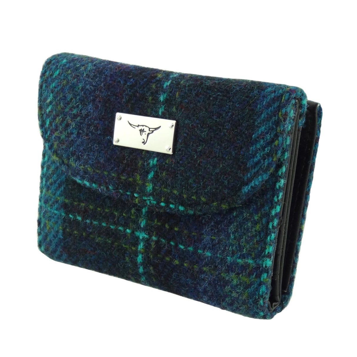 Jura Harris Tweed Small Purse with Coin Section Blue with Turquoise Overcheck