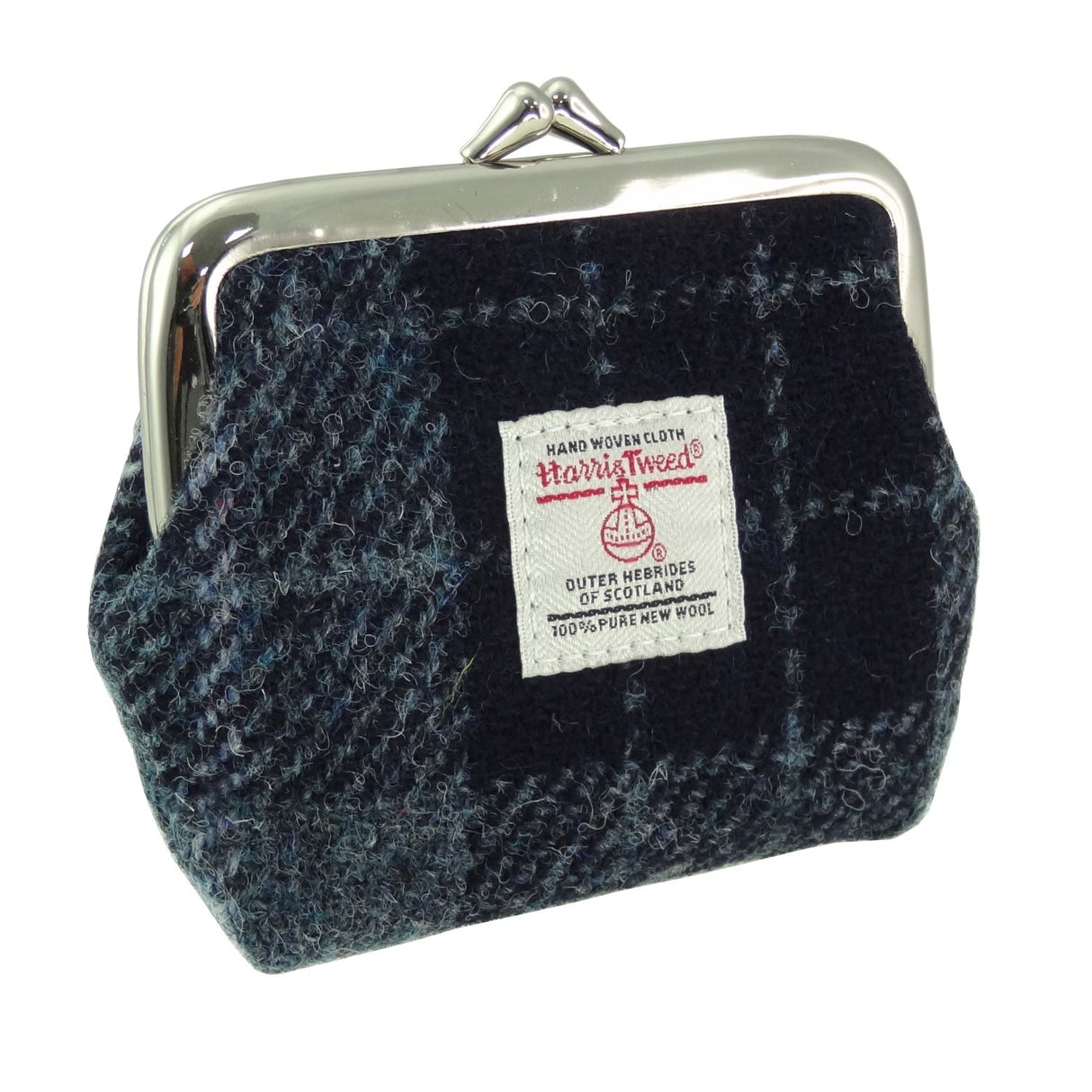 Eigg Harris Tweed Clasp Coin Purse Grey and Black Tartan