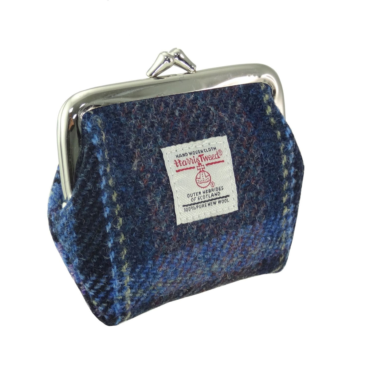 Eigg Harris Tweed Clasp Coin Purse Blue & Purple Stewart Tartan