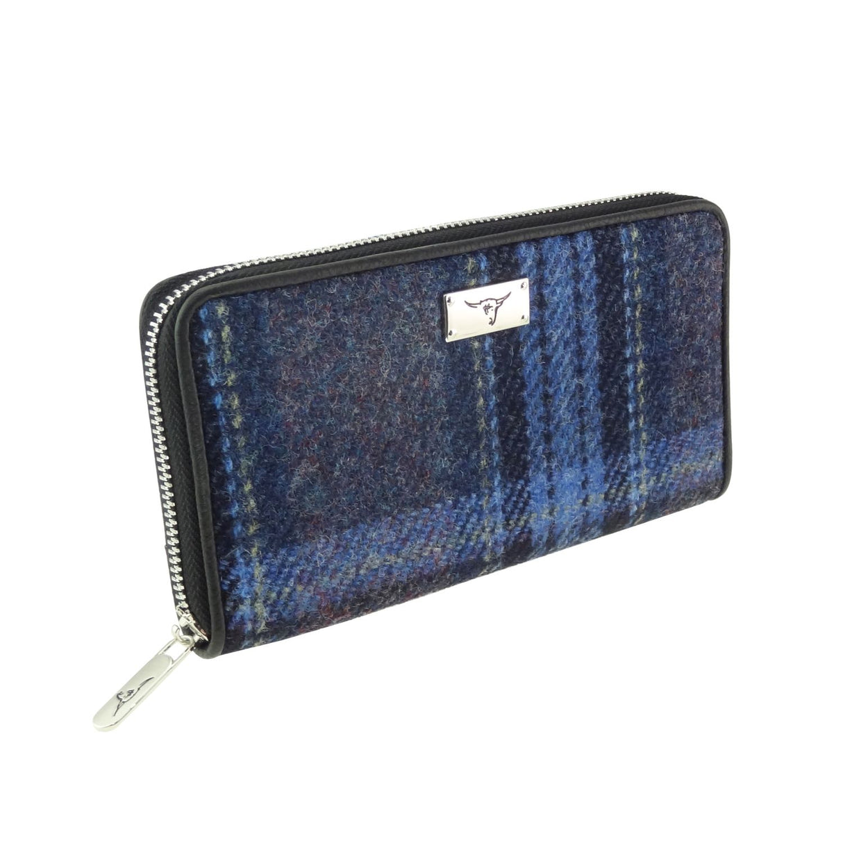 Staffa Harris Tweed Long Zip Close Purse Blue & Purple Stewart Tartan