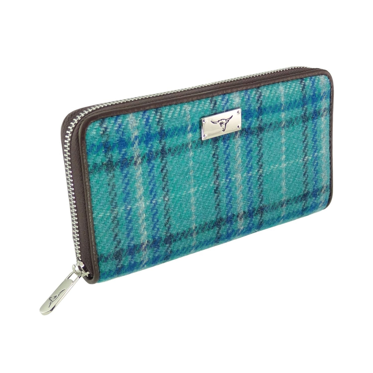 Staffa Harris Tweed Long Zip Close Purse Teal & Blue Check