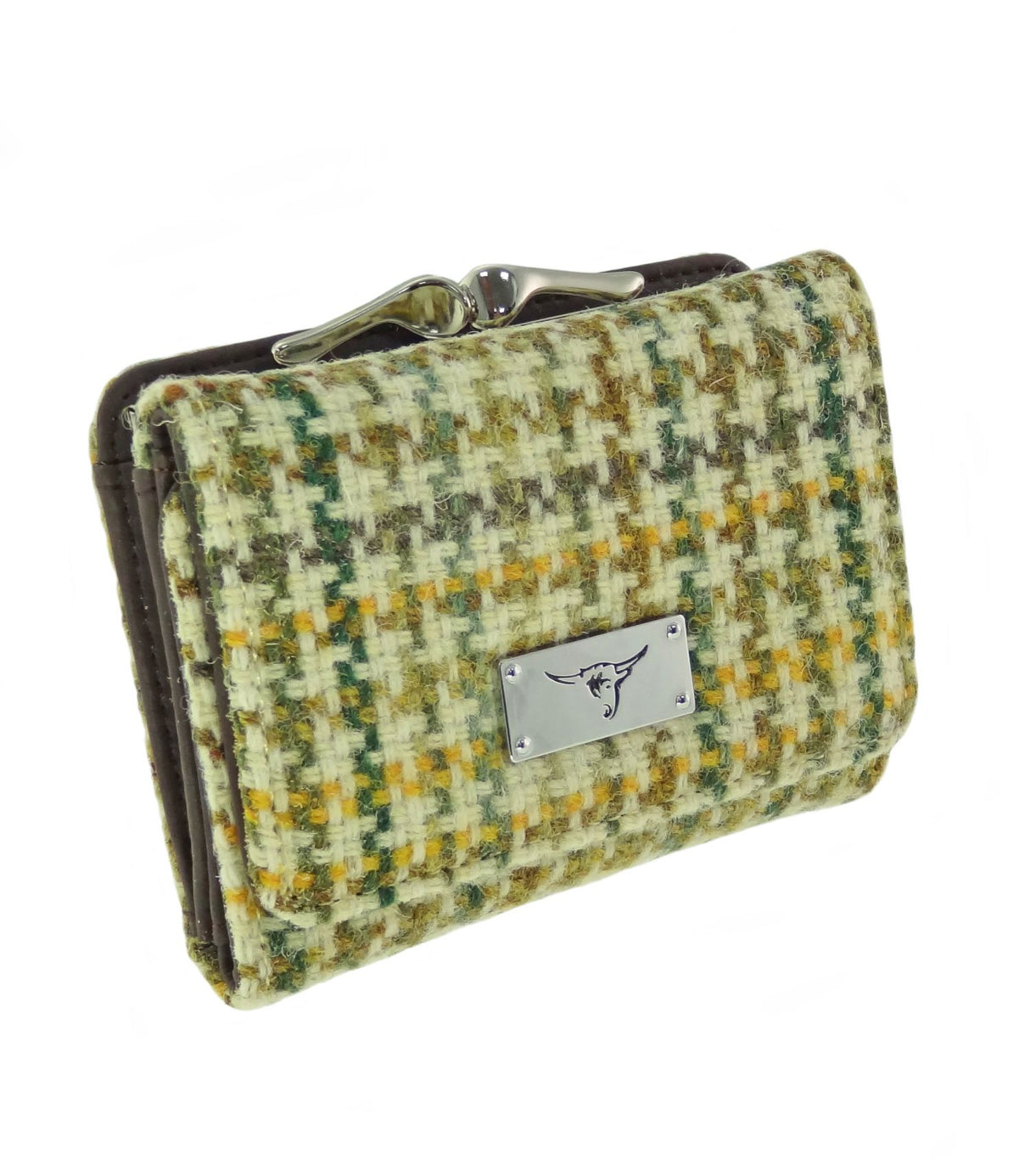 Unst Harris Tweed Small Clasp Purse with Card Section Yellow, Green & Brown Dogtooth